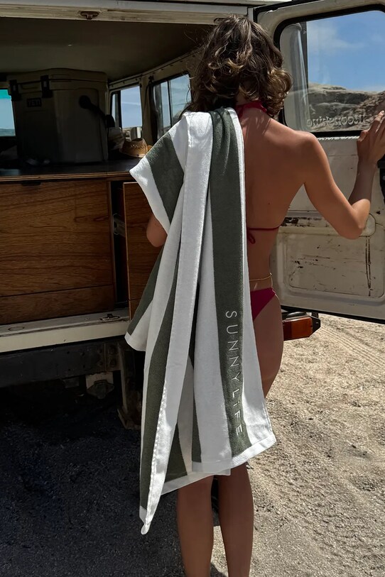 Ručnik za plažu SunnyLife The Vacay Olive Stripe S51TOWGR