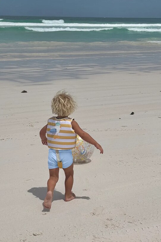 Prsluk za plivanje za djecu SunnyLife Sammy the Seagull Mustard Stripe 1-2 years S51VVMS1