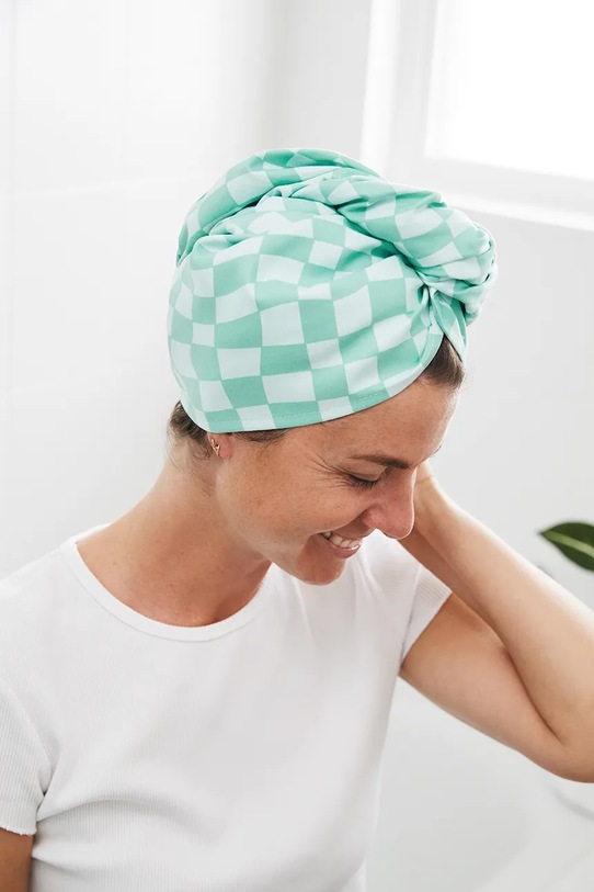 Dock & Bay turban do włosów Check Mate HAIRW.SUE.CHKMATE turkusowy