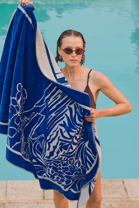 Lifestyle Olivier Desforges ręcznik plażowy z materiału tekstylnego RIVIERA Navire 90 x 160 cm 1062936 granatowy