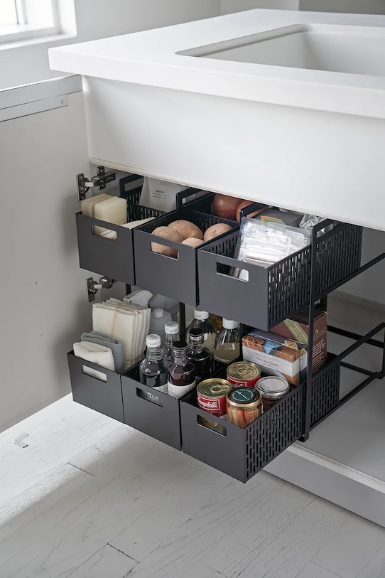 Salon i sypialnia Yamazaki kosze do przechowywania ze stojakiem Tower 16 x 32,5 x 46 cm 5219 czarny