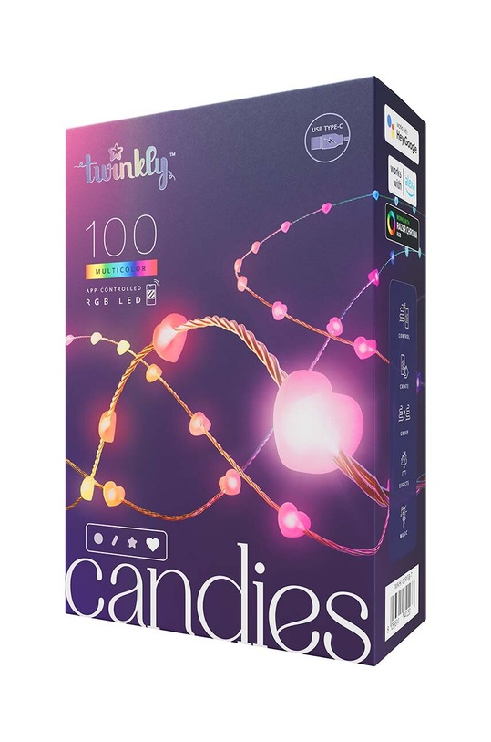 Twinkly inteligentna girlanda led 100 RGB LED serca, 6 mb multicolor TWKH100RGB.T