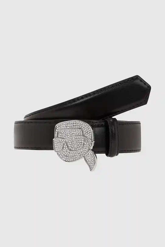 Δερμάτινη ζώνη Karl Lagerfeld μαύρο A4W33046
