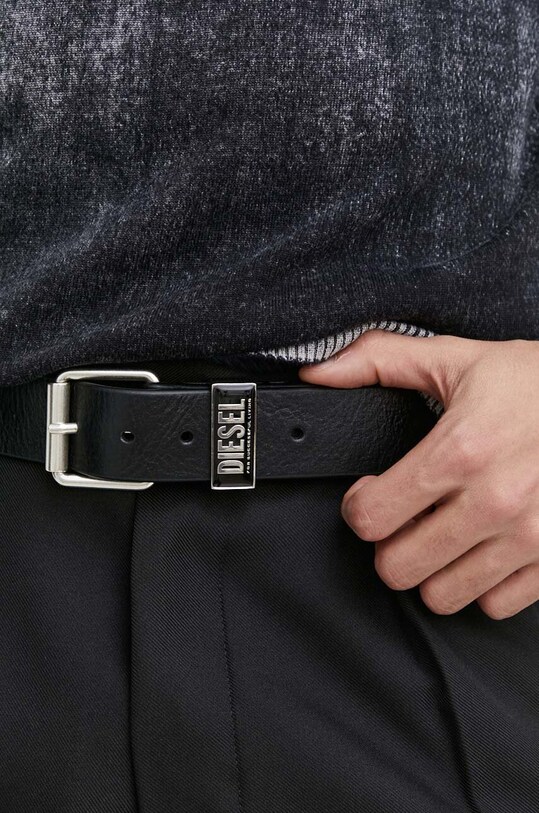 Doplnky Kožený opasok Diesel B-GLOSSY LOOP BELT X09797.PR227 čierna