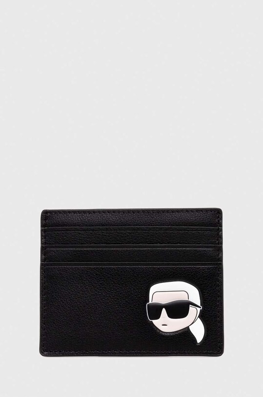 Kožni etui za kartice Karl Lagerfeld zrnata koža crna 240W3257