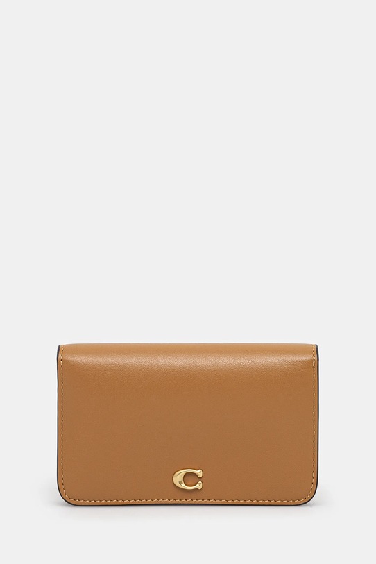 Шкіряний гаманець Coach лицьова шкіра бежевий CR990