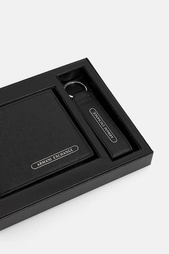 Akcesoria Armani Exchange portfel skórzany + brelok XM001275.AF12702.NOS czarny