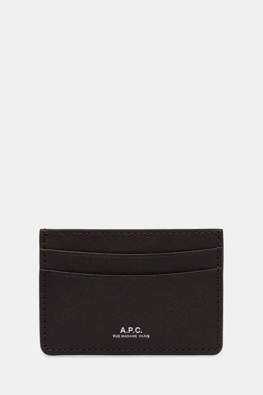 A.P.C. leather card holder Cartes Andre grain leather brown PXAWV.H63028