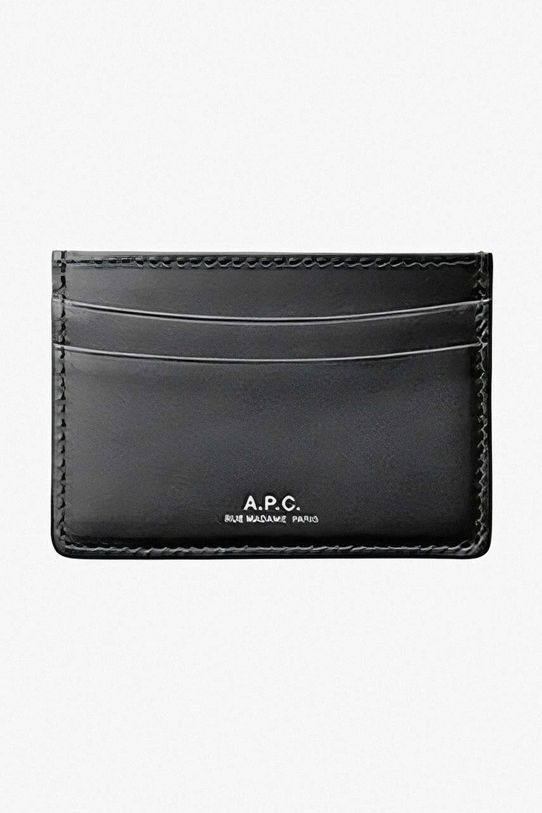 A.P.C. leather card holder Cartes Andre grain leather black PXAWV.H63028