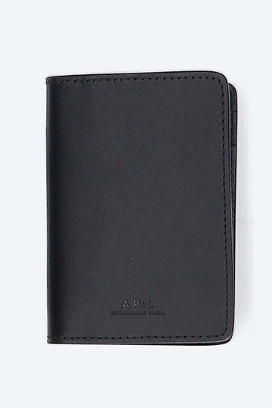 A.P.C. leather card holder Stefan plain black PXAWV.H63158