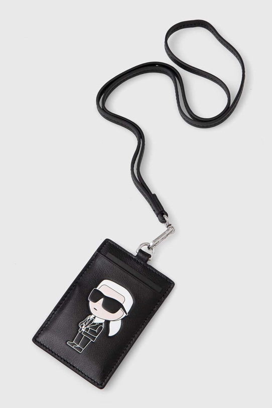 Kožni etui za kartice Karl Lagerfeld zrnata koža crna 241W3205