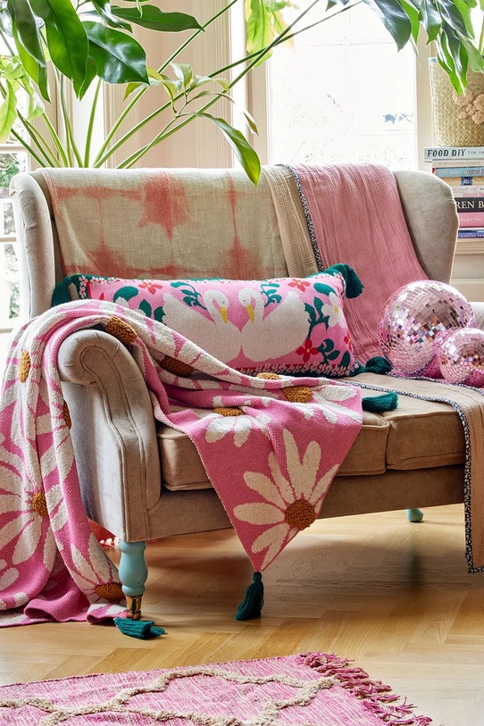 Βαμβακερή κουβέρτα Rice 125 x 150 cm BLCOT.FLOWI ροζ