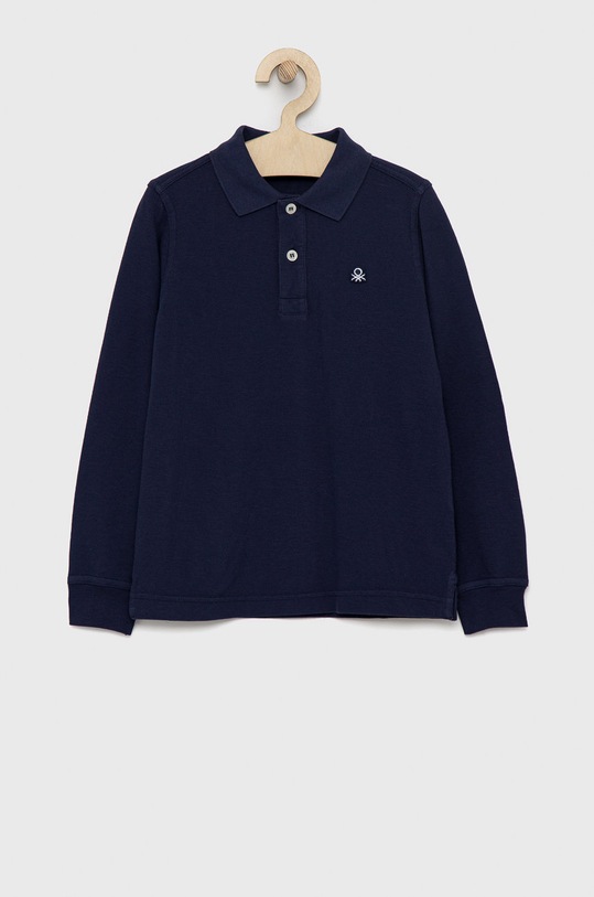 Dětské bavlněné tričko s dlouhým rukávem United Colors of Benetton s límečkem námořnická modř 3089C300K.G.NOS