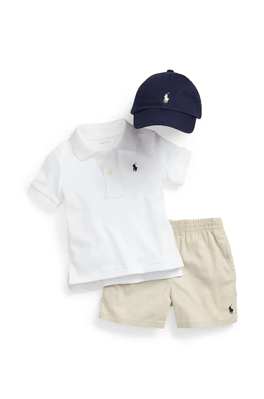 Бебешка памучна тениска с яка Polo Ralph Lauren бял 320570127001