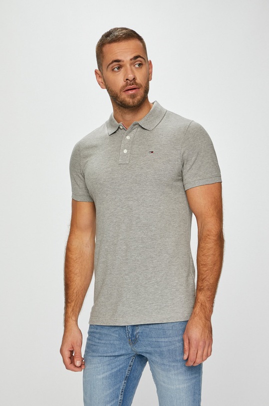 Tommy Jeans - Pánske polo tričko jednofarebný sivá DM0DM04266