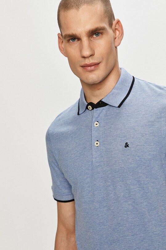 Βαμβακερό μπλουζάκι πόλο Jack & Jones μπλε 12136668