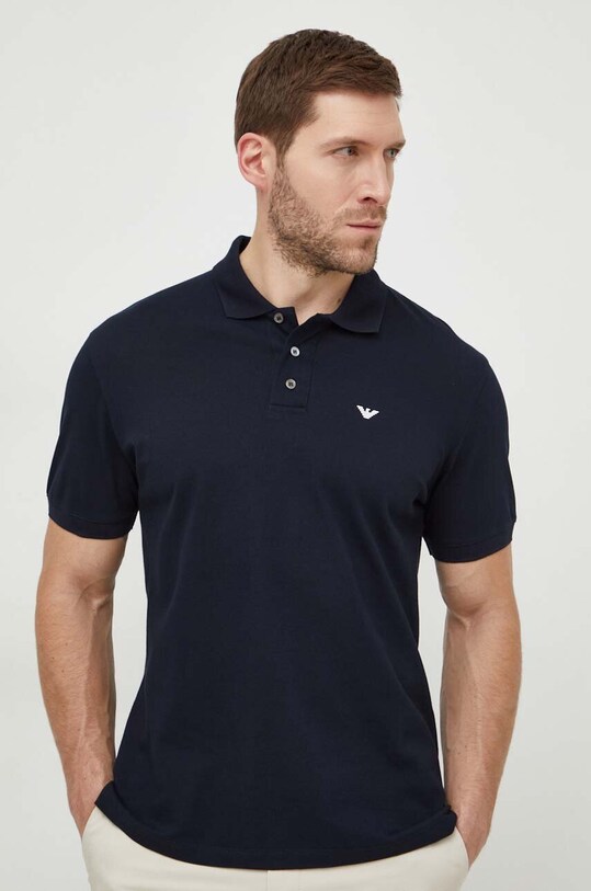 Bombažen polo Emporio Armani Brez vzorca mornarsko modra 8N1FQ2.1JTKZ.NOS