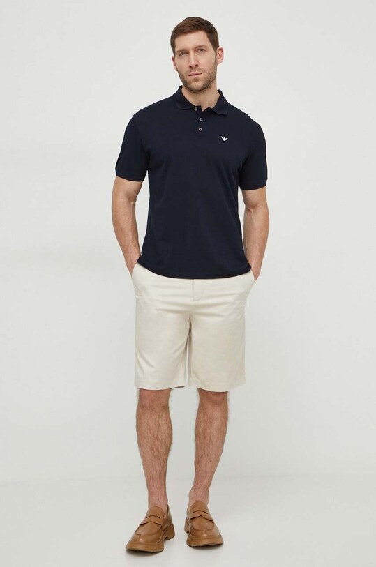 Bombažen polo Emporio Armani 8N1FQ2.1JTKZ.NOS mornarsko modra AA00