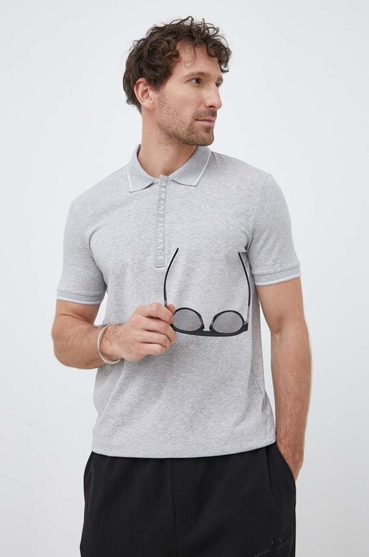 Polo tričko Armani Exchange potlač sivá 8NZF71.ZJH2Z.NOS