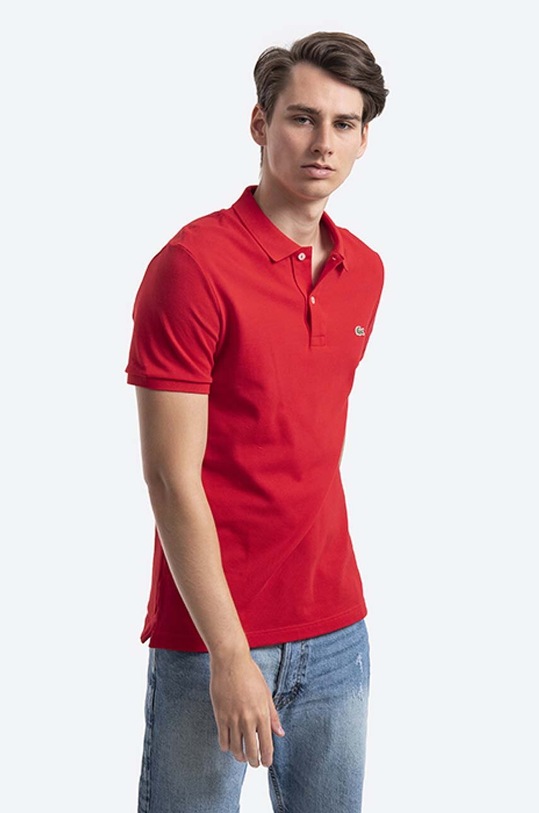 Bavlněné polo tričko Lacoste PH4012 240 slim červená PH4012.240