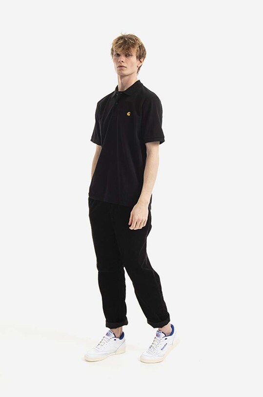 Carhartt WIP polo bawełniane Chase Pique I023807.BLACK.GOLD czarny AA00