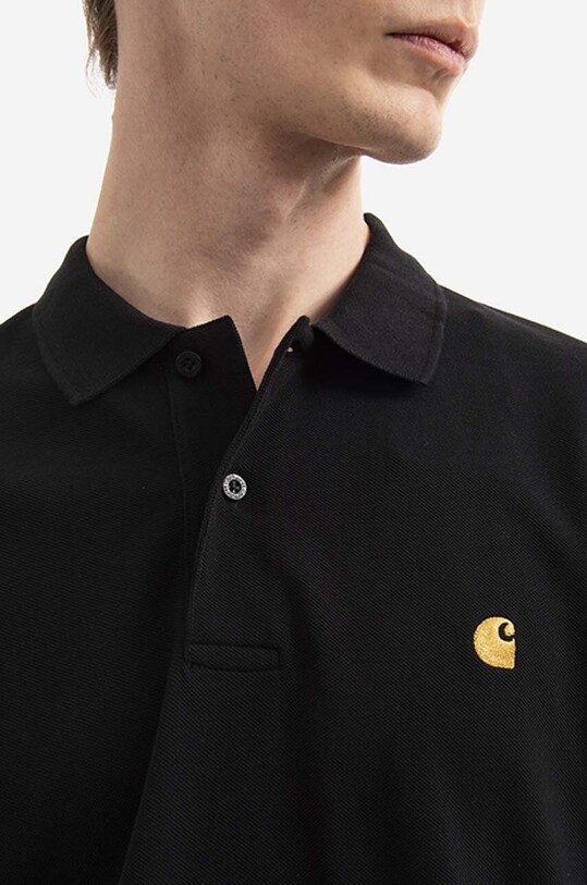 Carhartt WIP polo bawełniane Chase Pique czarny I023807.BLACK.GOLD