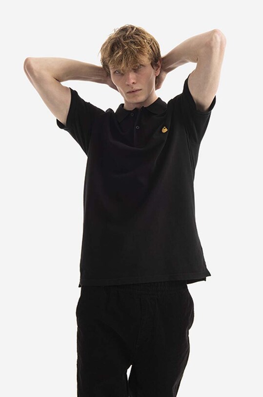 Carhartt WIP polo bawełniane Chase Pique I023807.BLACK.GOLD czarny