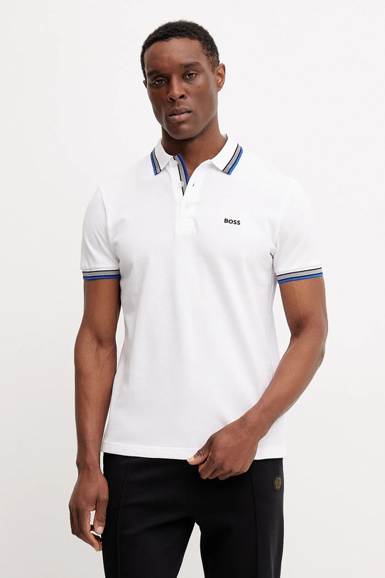 Памучна тениска с яка BOSS Green бял 50469055
