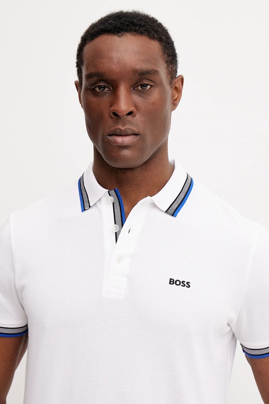 Памучна тениска с яка BOSS Green бял 50469055