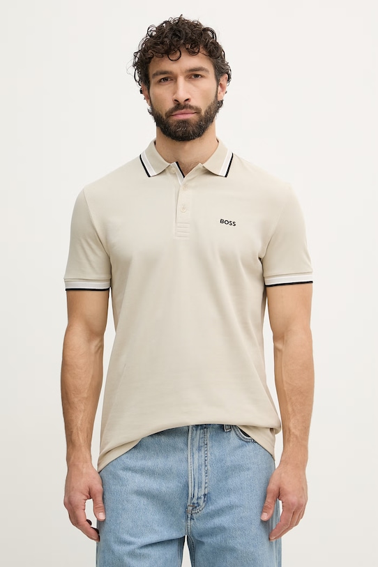 BOSS Green polo męskie bawełniane Paddy beżowy 50469055