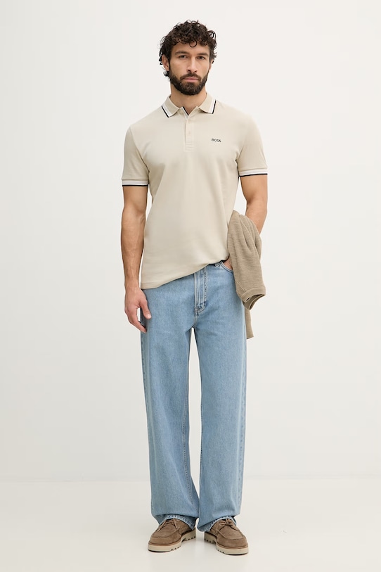 BOSS Green polo męskie bawełniane Paddy 50469055 beżowy AA00