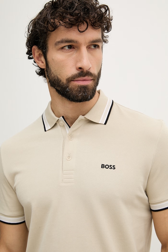 BOSS Green polo męskie bawełniane Paddy beżowy 50469055