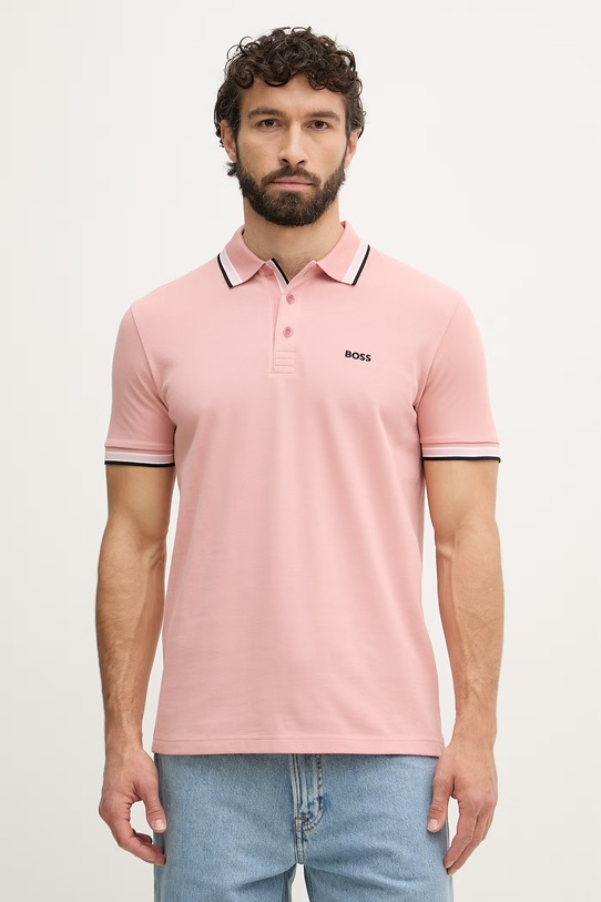 BOSS Green polo pánské bavlněné Paddy růžová 50469055