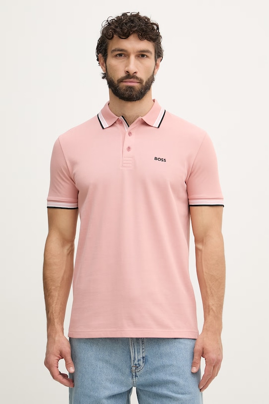 BOSS Green polo pánské bavlněné Paddy růžová 50469055