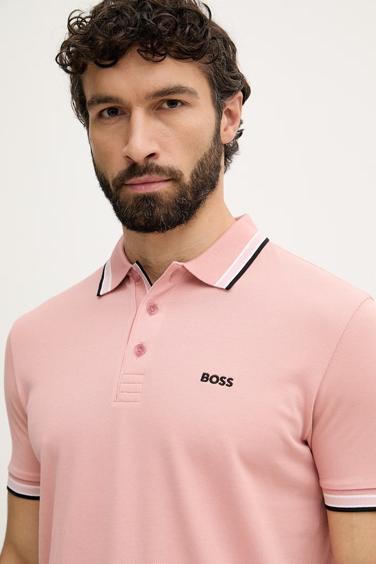 BOSS Green polo pánské bavlněné Paddy růžová 50469055