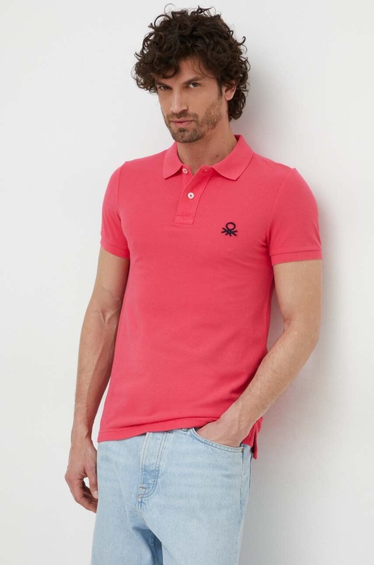 Βαμβακερό μπλουζάκι πόλο United Colors of Benetton ροζ 3089J3178