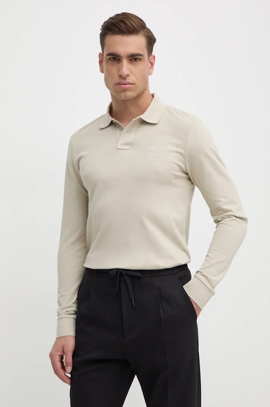 Tričko s dlhým rukávom Boss Orange slim béžová 50507704