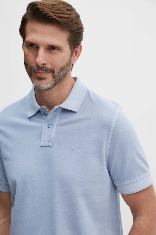 Bavlněné polo tričko Boss Orange hladký modrá 50507813