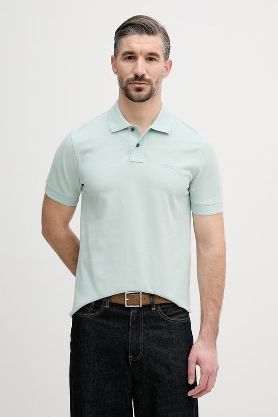 BOSS Orange polo męskie bawełniane Prime turkusowy 50507813