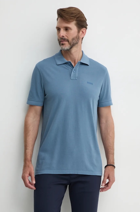 BOSS Orange polo de bumbac regular albastru 50507813