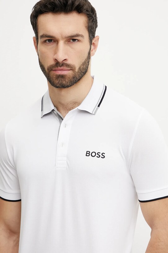 Тениска с яка BOSS Green бял 50469102