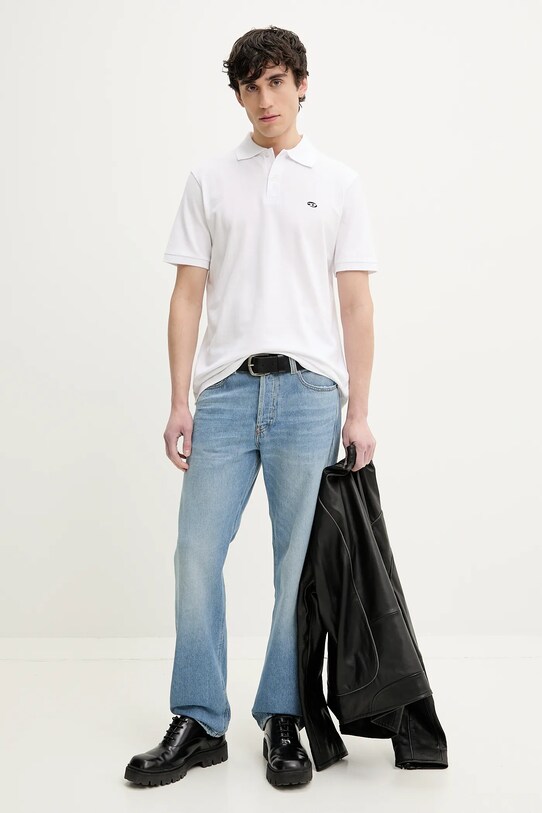 Βαμβακερό μπλουζάκι πόλο Diesel T-REJUST-DOVAL-PJ POLO SHIRT A15057.0AIJR λευκό AA00