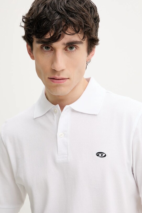 Βαμβακερό μπλουζάκι πόλο Diesel T-REJUST-DOVAL-PJ POLO SHIRT λευκό A15057.0AIJR