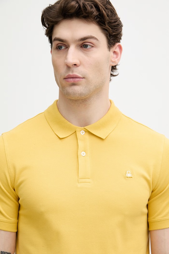 United Colors of Benetton polo męskie bawełniane z elastanem żółty 3WG9U301Z
