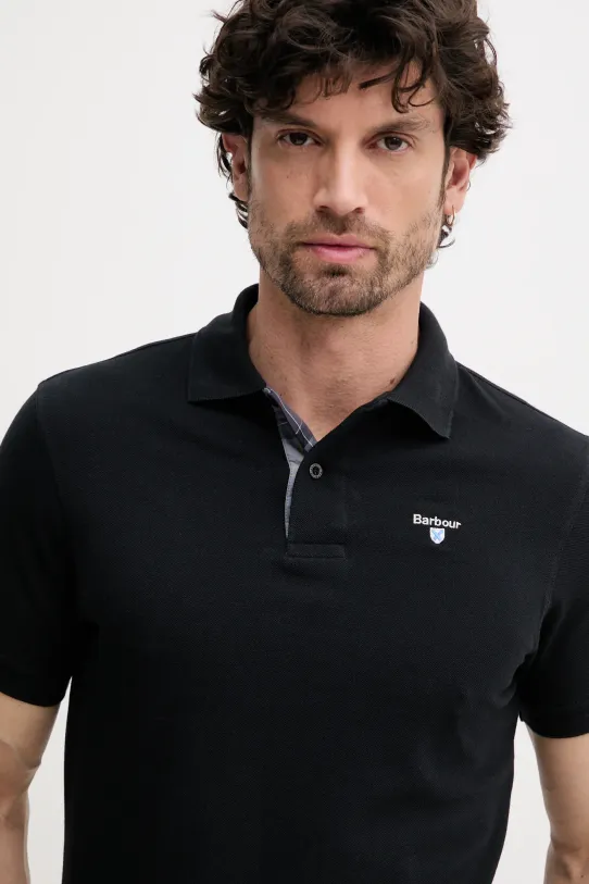 Barbour polo bawełniane Tartan Pique Polo Shirt czarny MML0011