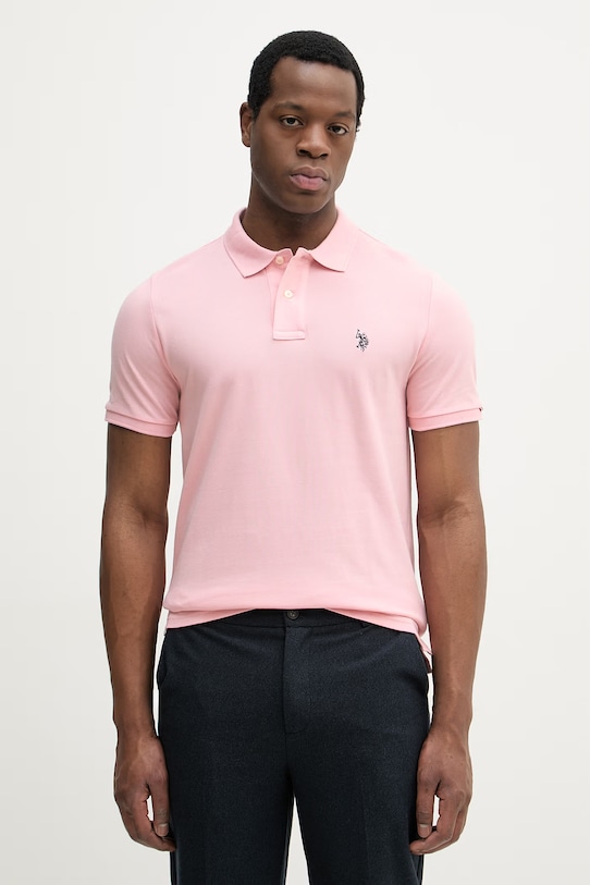 Памучна тениска с яка U.S. Polo Assn. DHM PIQUE стандартна розов MUP3312