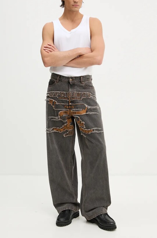 Džíny Y/Project EVERGREEN PARIS' BEST PATCH JEANS 207PA005 šedá AA00
