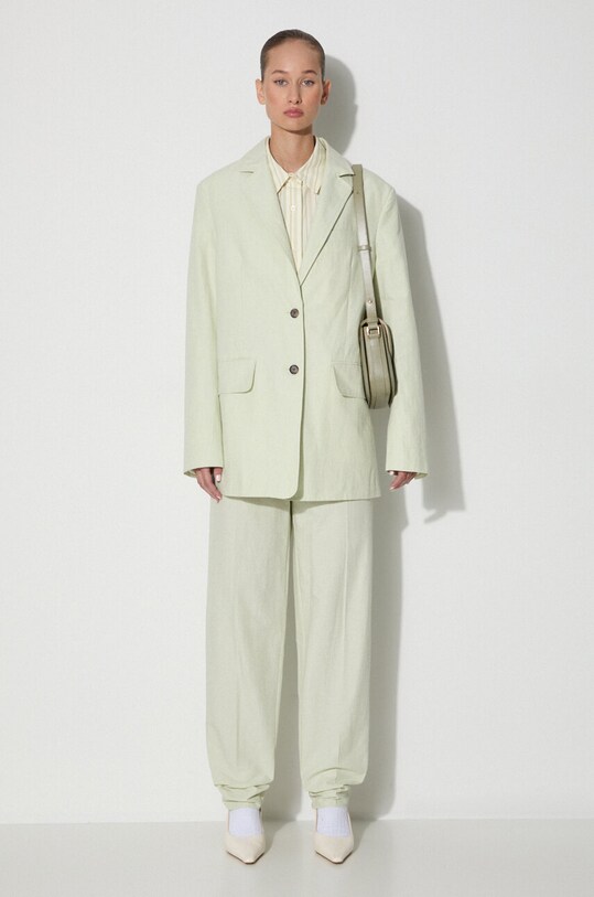 Nohavice s prímesou ľanu Wood Wood Courtney Mini Stripe Trousers 12211600-5291 PASTEL GREEN 12211600.5291 zelená AA00