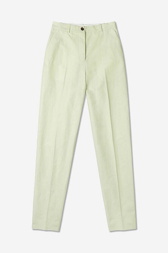 Odzież Wood Wood spodnie z domieszką lnu Courtney Mini Stripe Trousers 12211600.5291 zielony