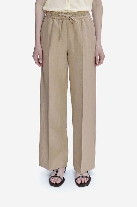 Ľanové nohavice A.P.C. Pantalon Carlota LIAEO.F08426 béžová
